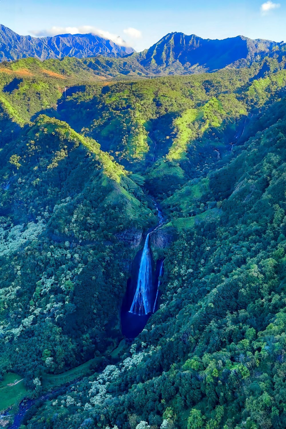 Manawaiopuna Falls from above Hawaii USA.