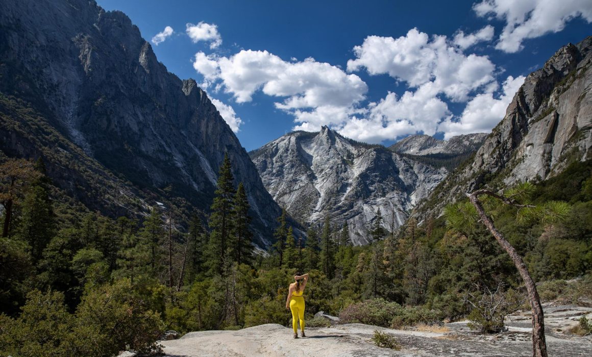 The Mist Falls trail in King's Canyon National Park in California, on a midday with clouds overhead.