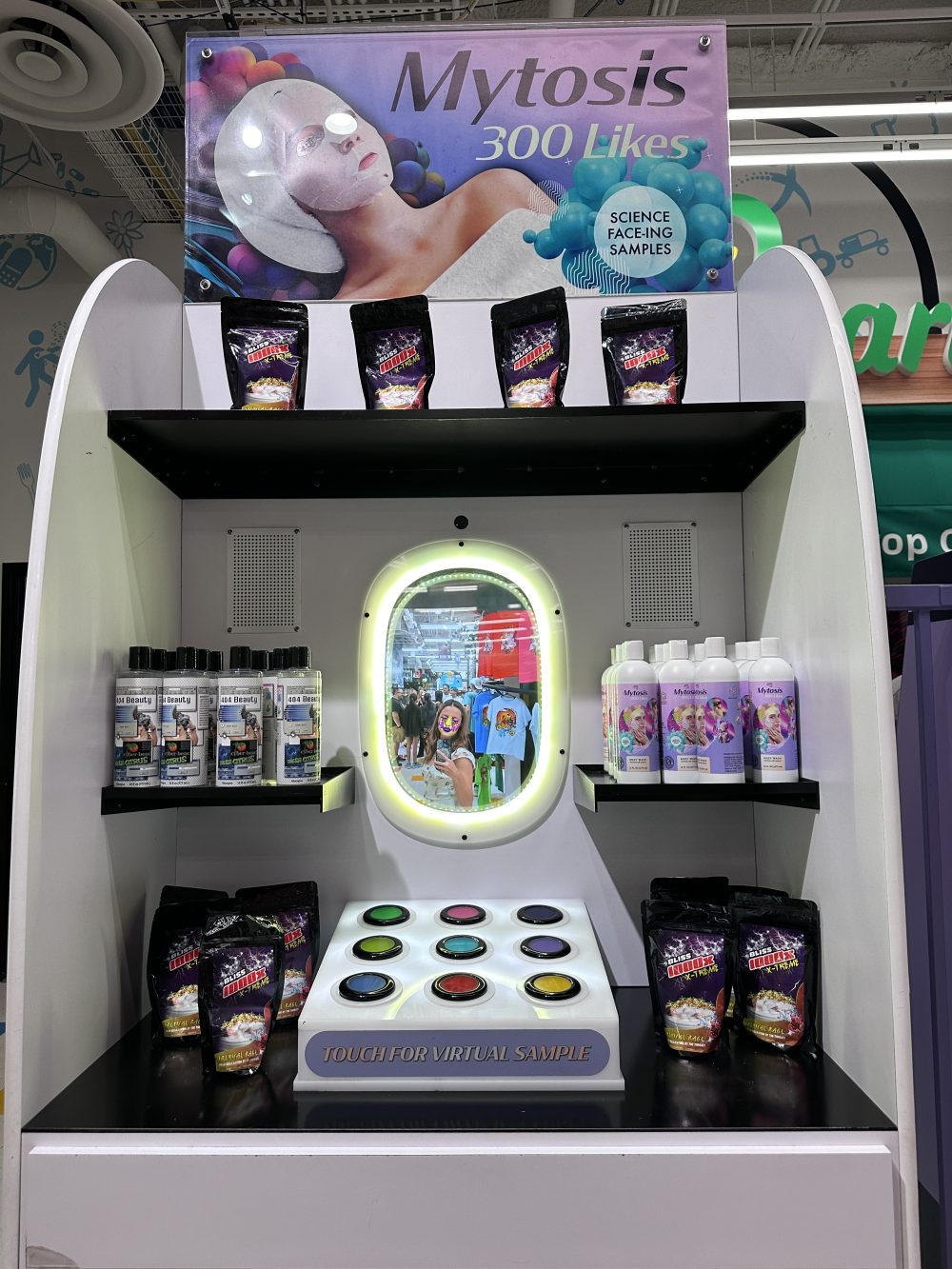 A face mask section inside the Omega Mart amusement attraction in Las Vegas, Nevada.