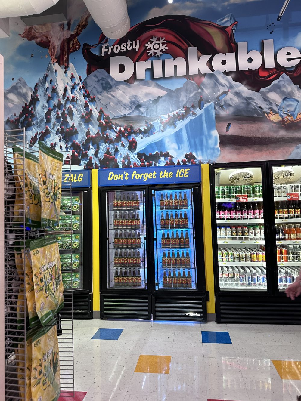 A fridge cooler within Omega Mart in Las Vegas, Nevada.