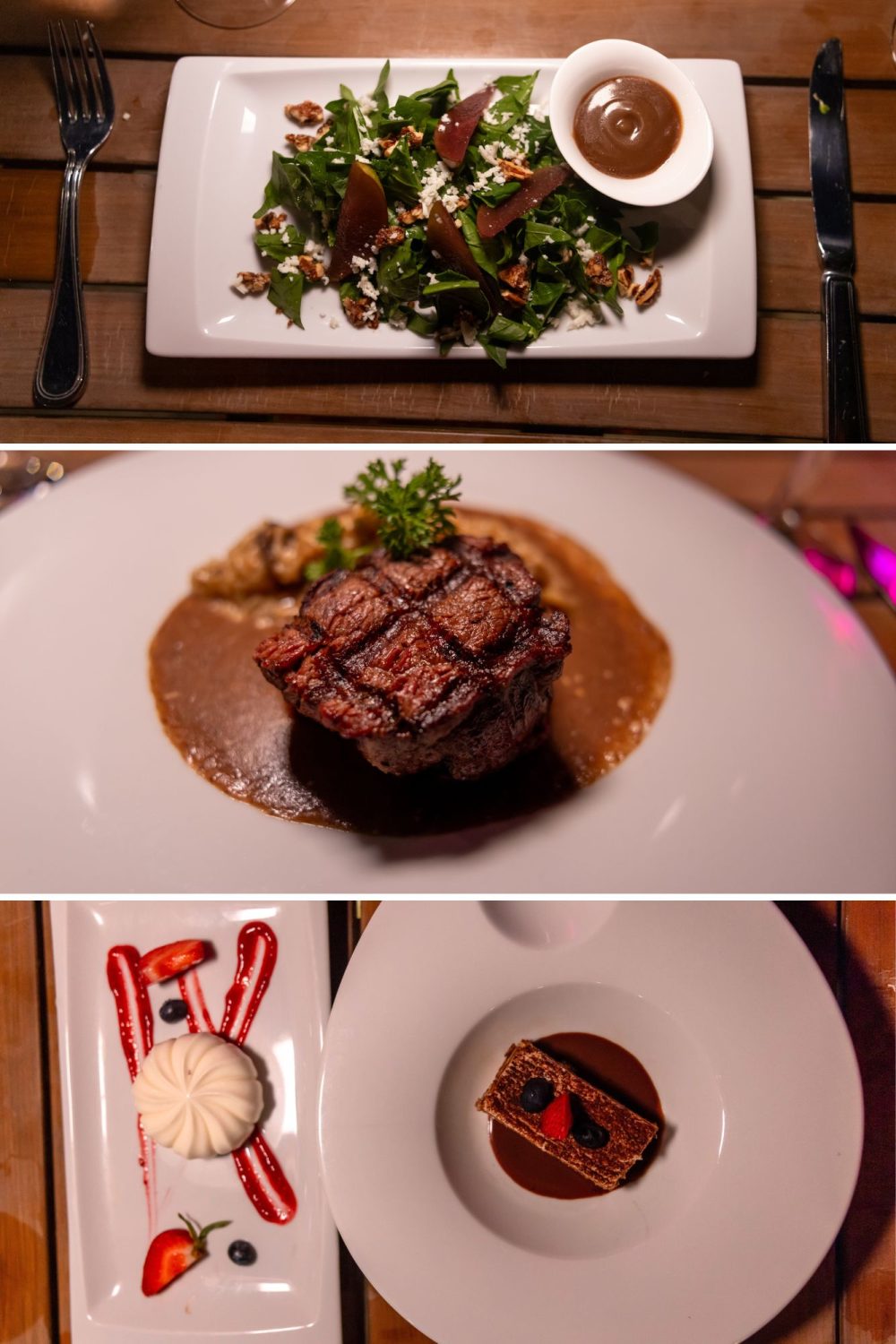 A collage of food from Portofino in Secrets Puerto, a resort in Los Cabos.