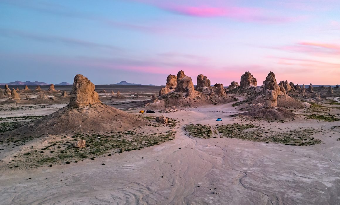 Trona Pinnacles in California at sunset